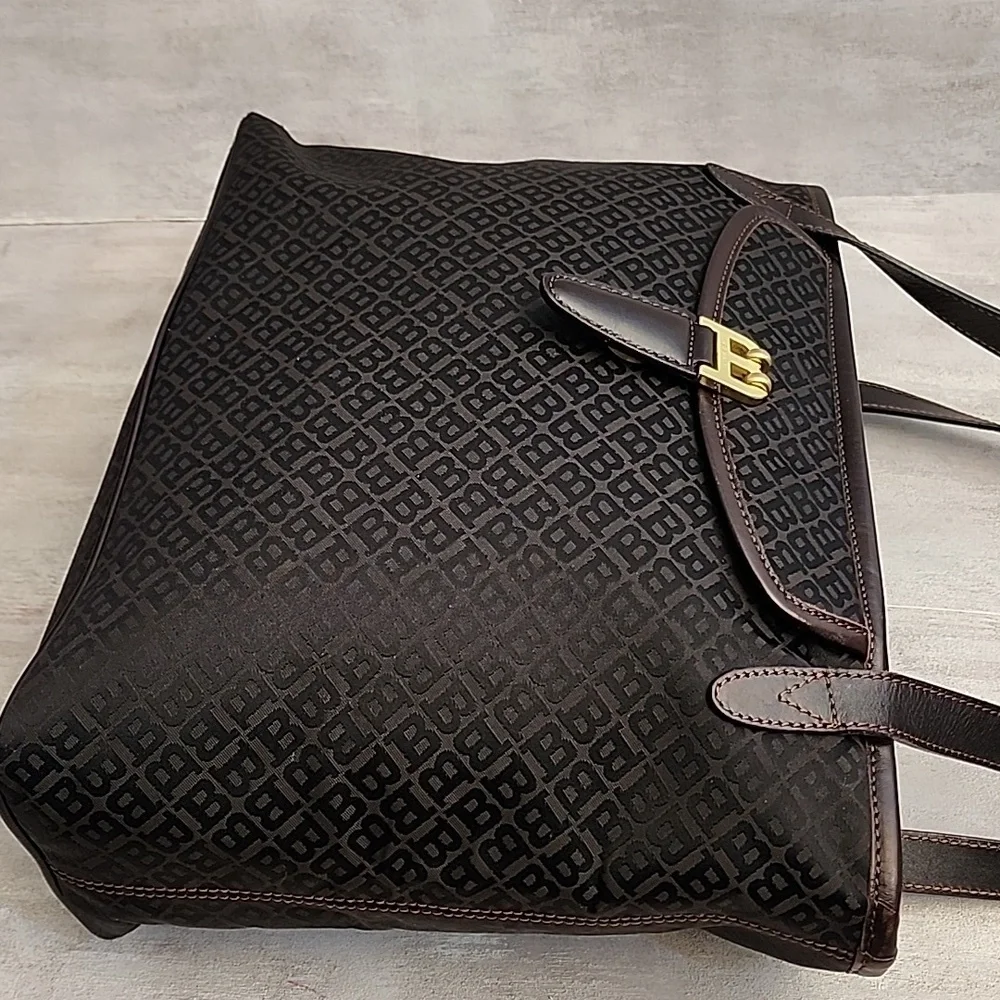 Bally Black Brown Logo Tote with Gold Hardware